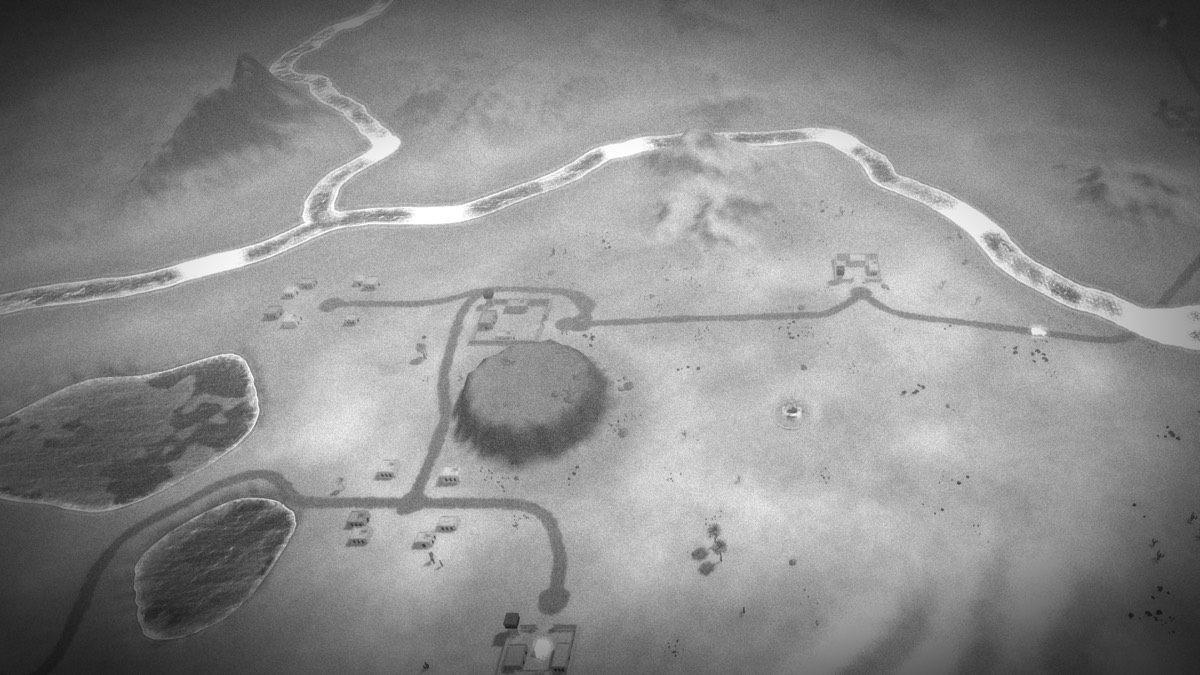 Range 482913 from above on the thermal picture: rivers, roads and a mesa in white-hot greyscale.